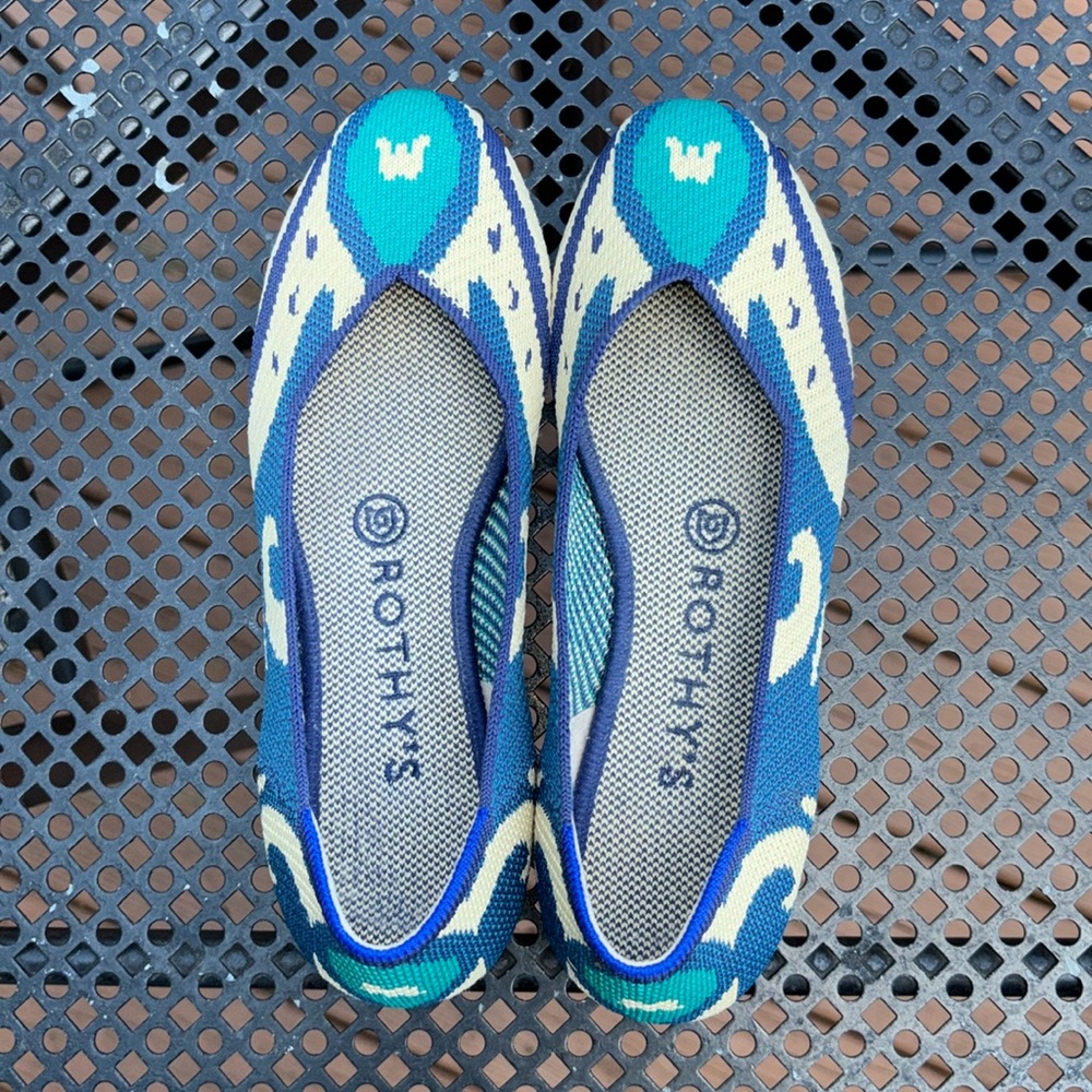 Rothy’s Flat Teal/Navy/Cream, Women’s Size 6.5